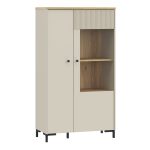 Bixbite Display Cabinet with Fluted Detail, Doors & Open Shelving in Mauvella Oak and Sand
