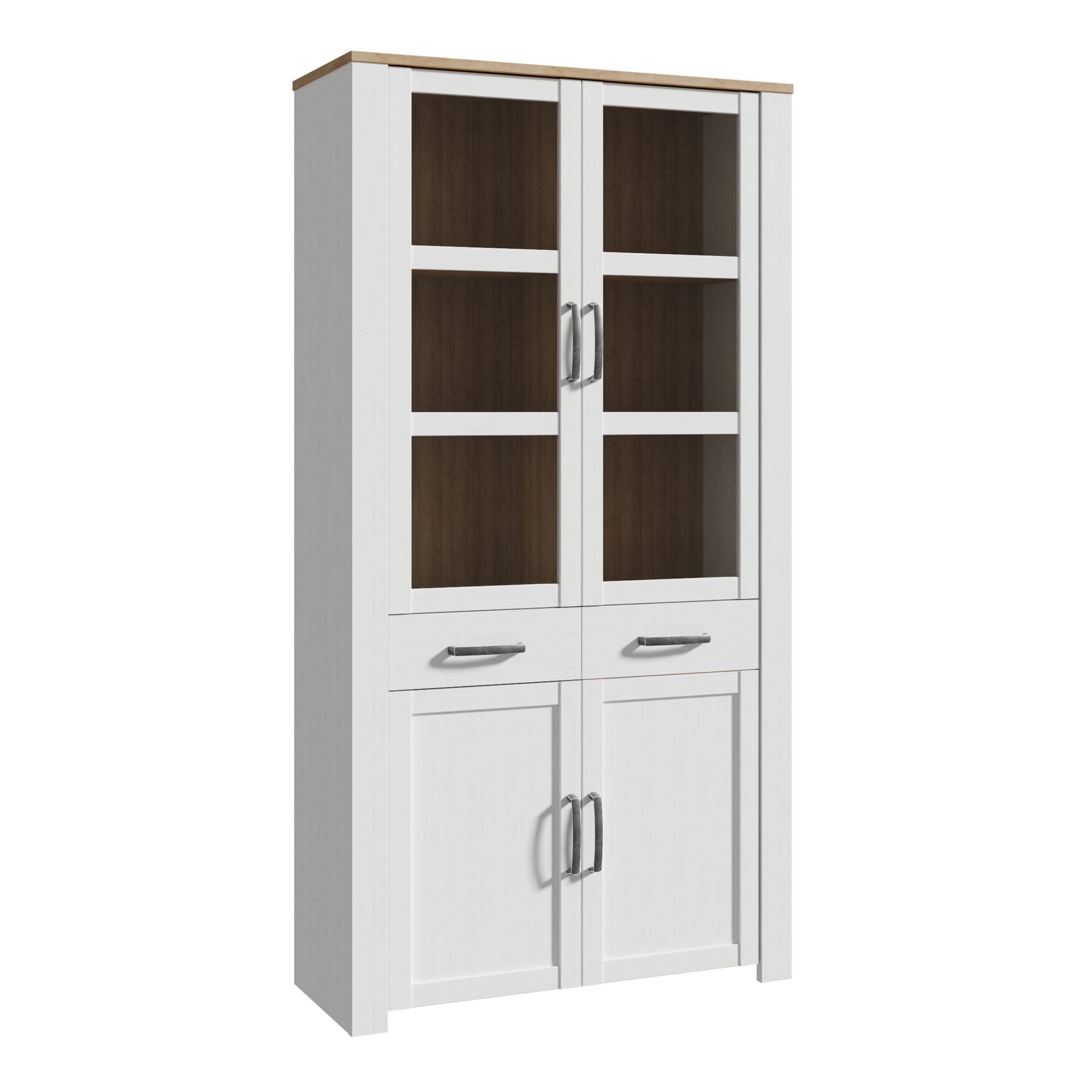 80FBhlv822M482_1 Bohol Display Cabinet 4 Door 2 Drawer in Oak/White - Image 1