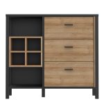 High Rock 3 Drawer Display Chest in Matt Black/Riviera Oak - Image 2