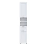 Lokko Tall Narrow Bathroom Cabinet with 2 Doors & 1 Drawer with Silver Handles in White - Image 2