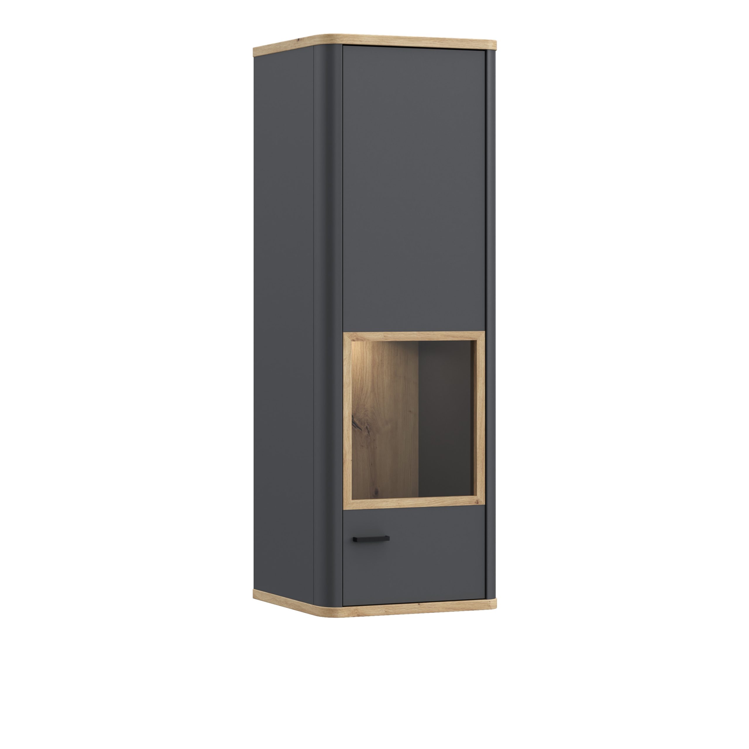 80FLkdvh311M610L_1 Klara Display Cabinet with 1 Glass Door in Grey and Oak inc LED Lighting - Image 1