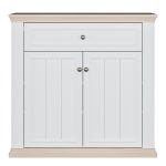 Pontypool 2 Door 1 Drawer Small Sideboard in White and Riva Oak - Image 2