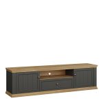 Pontypool Wide TV Unit with 2 Doors, Drawer & Open Shelf in Grey and Mauvella Oak
