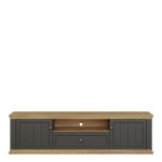 Pontypool Wide TV Unit with 2 Doors, Drawer & Open Shelf in Grey and Mauvella Oak - Image 2