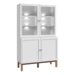 Wensley Display Cabinet with 2 Doors and 2 Glass Doors in Light Grey and Oak inc LED Lighting - Image 3