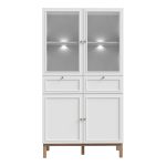 Wensley Display Cabinet with 2 Doors 2 Drawers and 2 Glass Doors in Light Grey and Oak inc LED Lighting - Image 2