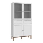 Wensley Display Cabinet with 2 Doors 2 Drawers and 2 Glass Doors in Light Grey and Oak - Image 3