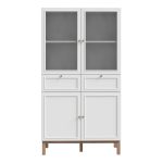 Wensley Display Cabinet with 2 Doors 2 Drawers and 2 Glass Doors in Light Grey and Oak - Image 2
