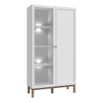 Wensley Display Cabinet with 1 Door and  1 Glass Door in Light Grey and Oak inc LED Lighting - Image 3