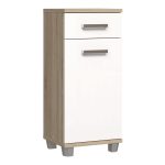 Veris Bathroom Cupboard with 1 Door & 1 Drawer in Sonoma Oak and White Gloss