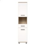 Veris Tall Narrow Bathroom Cupboard with 2 Doors & 1 Drawer in Sonoma Oak and White High Gloss - Image 2