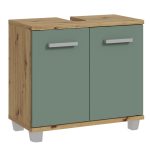 Veris Under Sink Cabinet with 2 Doors in Artisan Oak and Sage Green Doors