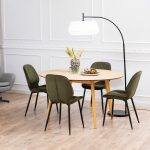 Nagano Round Dining Table in Oak 120cm includes 4 Femke Dining Chairs in Olive Green