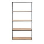 Seaford Tall Black Metal Bookcase with 4 Oak Shelves - Image 2