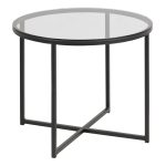 Cross Round Metal Side Table with Smoked Glass Top - Image 3