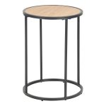 Seaford Black Metal Small Round Side Table with Oak Top - Image 3