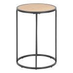 Seaford Black Metal Small Round Side Table with Oak Top - Image 2