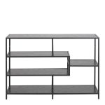 Seaford Wide Black Metal Bookcase with 4 Black Oak Shelves - Image 2