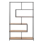 Seaford Black Metal Large Asymmetrical Bookcase with 5 Oak Shelves - Image 2