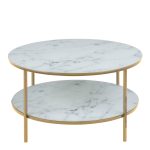 Alisma Round Coffee Table with White Crystal Clear Marble Glass Top & Gold Legs - Image 2