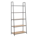 Seaford Black Metal Ladder Bookcase with 5 Oak Shelves - Image 3