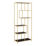 Seaford Tall Gold Metal Bookcase with 5 Black Shelves - Image 3