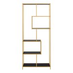 Seaford Tall Gold Metal Bookcase with 5 Black Shelves - Image 2