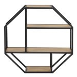 Seaford Octagonal Metal Wall Shelf in Black & Oak - Image 2
