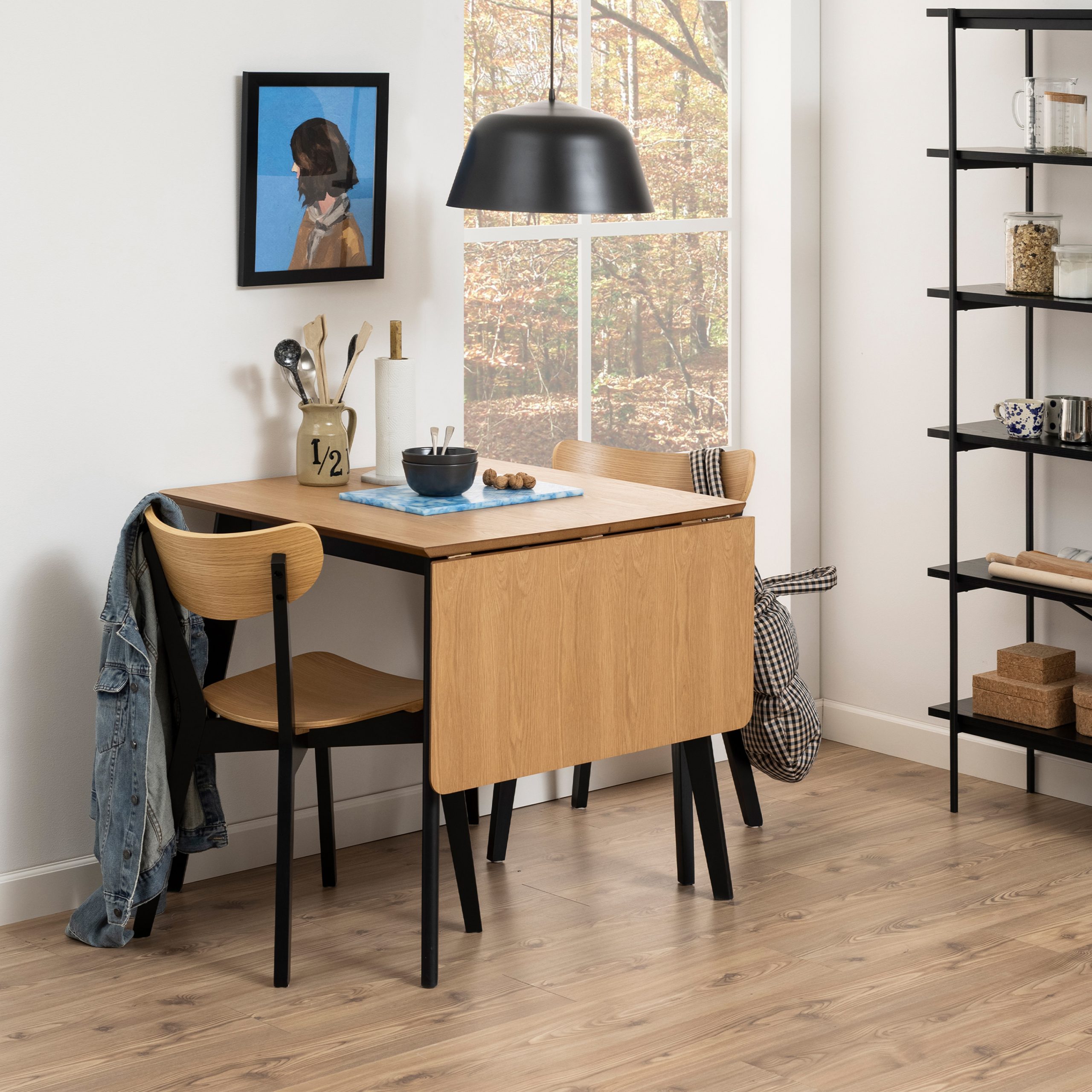 90A0000091467p1_1 Roxby Extending Dining Table 120x80cm in Oak & Black includes 2 Roxby Dining Chairs in Black and Oak - Image 1