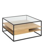 Randolf Square Coffee Table with 2 Shelves in Black and Oak - Image 3