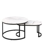 Spiro Coffee Table Set with White Marble Melamine Top & Black Legs - Image 2