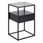 Randolf Bedside Table in Black with Smoked Glass - Image 3