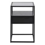 Randolf Bedside Table in Black with Smoked Glass - Image 2