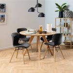 Townsville Round Dining Table in White and Oak 100cm includes 4 Batilda Dining Chairs with Grey Fabric and Oak
