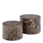 Dice Round Coffee Table Set of 2 in Brown Marble and Delhi Rough Paper - Image 3