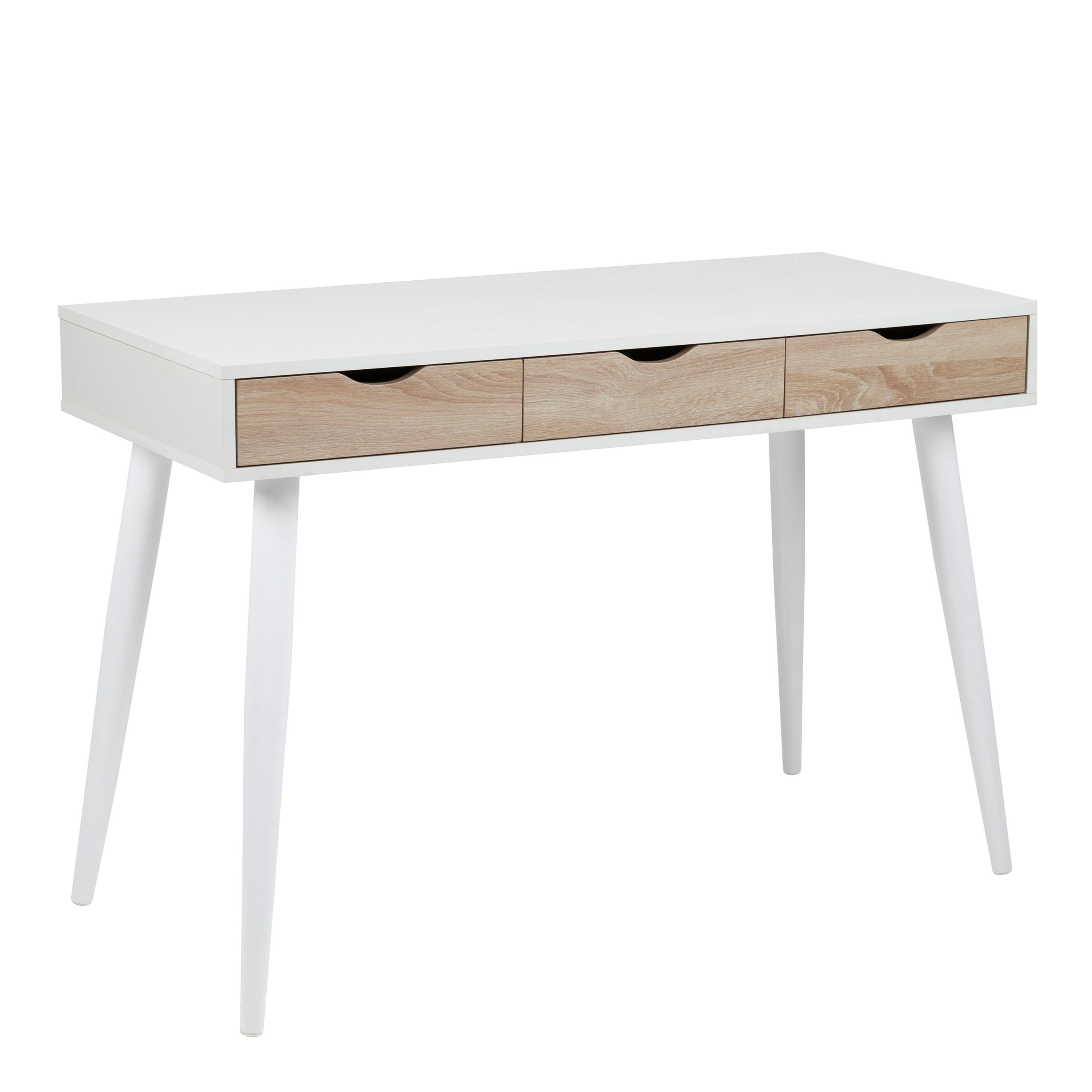 90AH000015374_1 Neptun 3 Drawer Desk in White with 3 Oak Drawers - Image 1