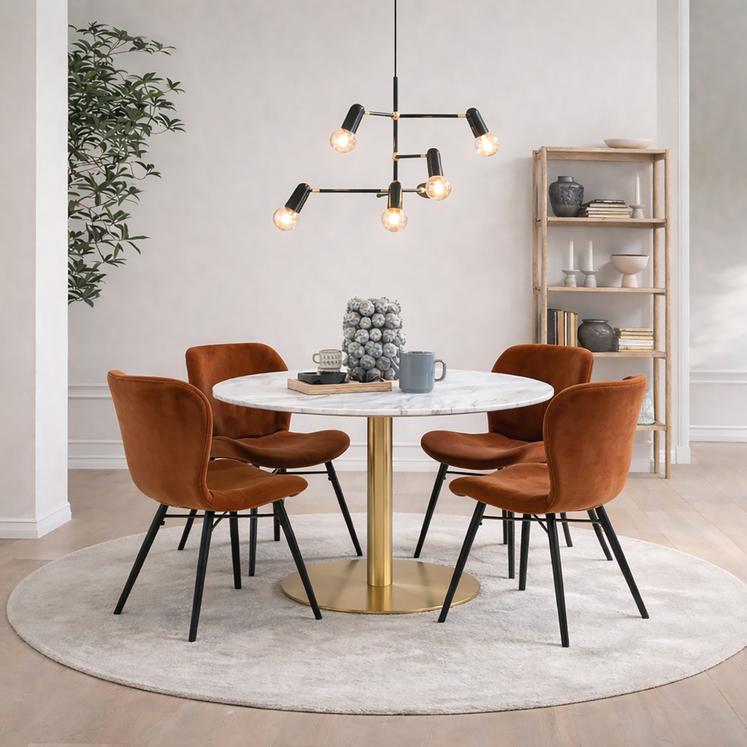90AH000019507p6_1 Corby Round Dining Table with White Polished Marble Top & Gold Base inc 4 Batilda Dining Chairs in Copper - Image 1
