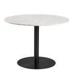 Corby Round Dining Table with White Polished Marble Top & Black Base includes 4 Brooke Dining Chairs with Arm Rest in Taupe - Image 2