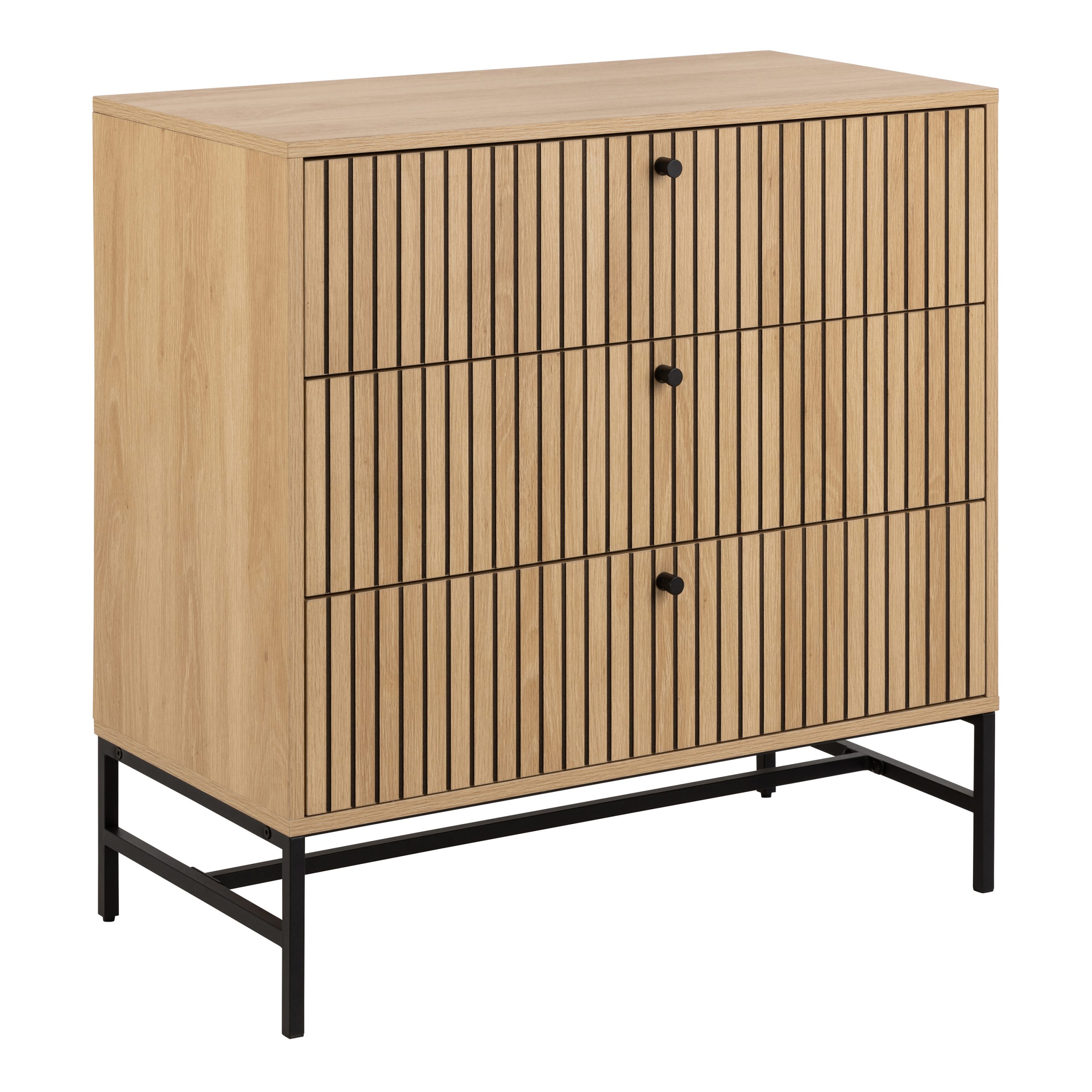 90AH000023618_1 Albany Chest of 3 Drawers in Oak/Black Legs - Image 1