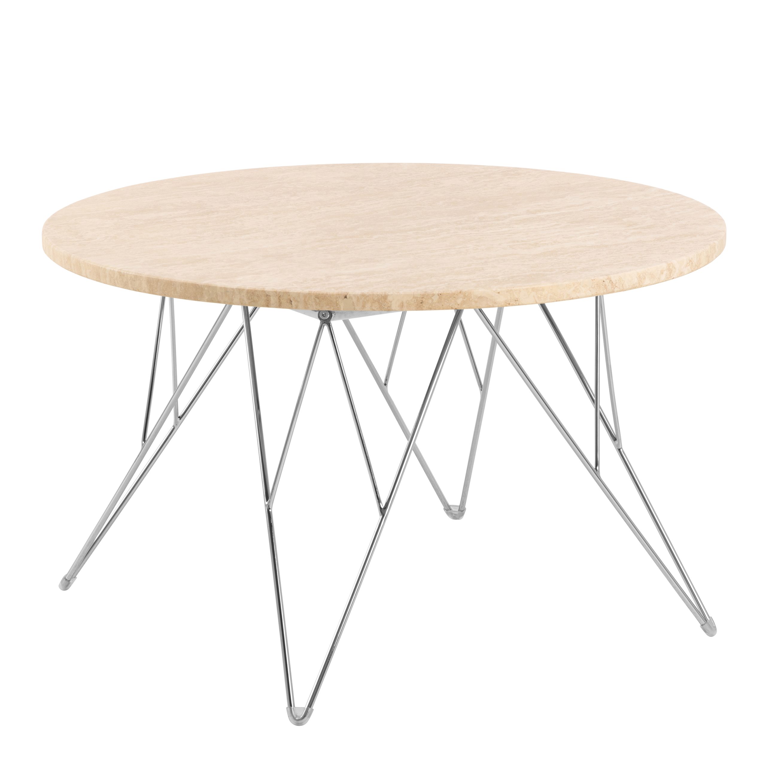 90AH000023715_1 Prunus Round Coffee Table in Matt Beige and Chrome Steel Base 80x46.4cm - Image 1