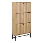 Albany Shoe Cabinet 3 Flip Down Doors in Oak/Black Legs - Image 3