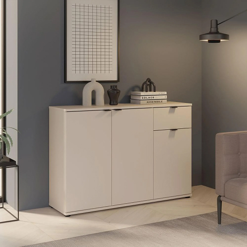 AWAR Ganymede Wide 3 Door Cupboard with Drawer in Sand - Image 1