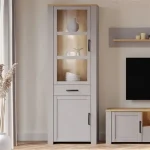 Bohol 2 Door 1 Drawer Narrow Display Cabinet in Riviera Oak/Grey Oak