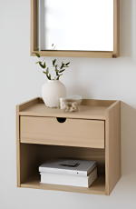 Century 1 Drawer Wall Mounted Bedside Table in White Oak