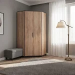 Fribo Corner Wardrobe 2 Door with Oak effect with Slate Grey F04 - Image 2