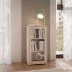 Alice Springs Low Glass Fronted Cabinet with Push-to-Open Door in Sand