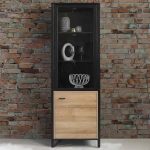 High Rock Wide Display Cabinet in Matt Black/Riviera Oak