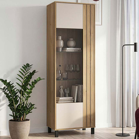 ihiehe Grafton Glass Door Display Cabinet in Cream and Oak - Image 1
