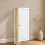 Basic Low Narrow Storage Cabinet in Oak (2 Shelves) with White Door