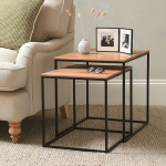 Seaford Black Metal Nest of Tables with Oak Top